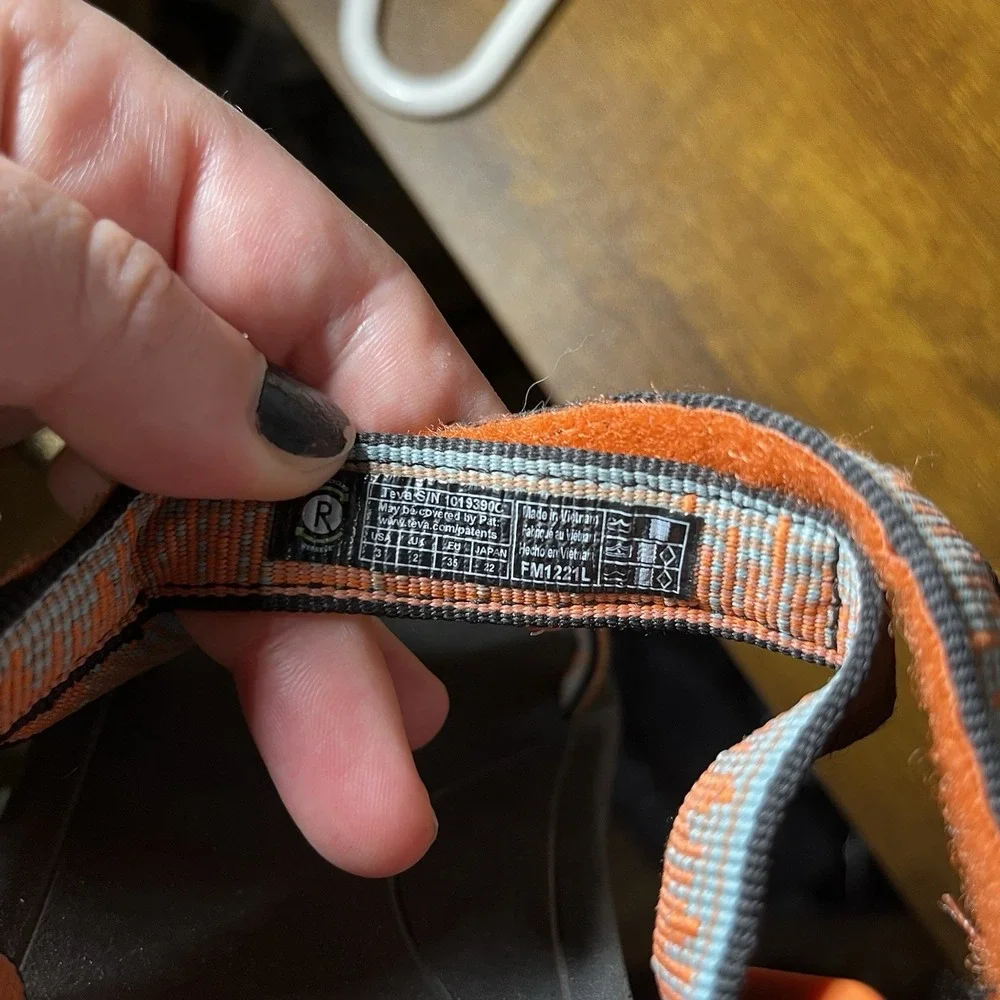 Teva Strappy Sandals Hook & Loop Adjustable Black/Orange/Gray boys size 3